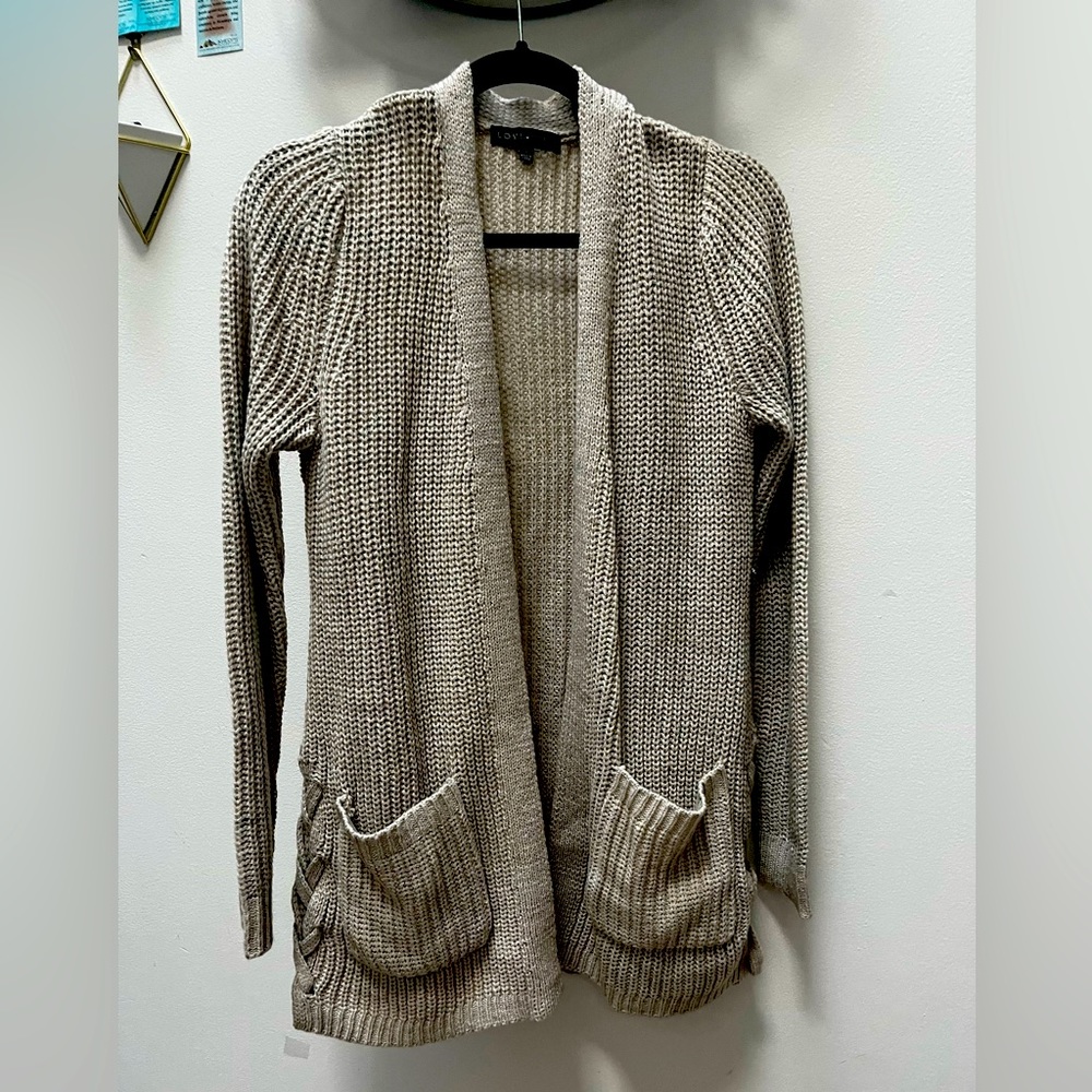 Grey Small Knit Cardigan with detailed sides and pockets